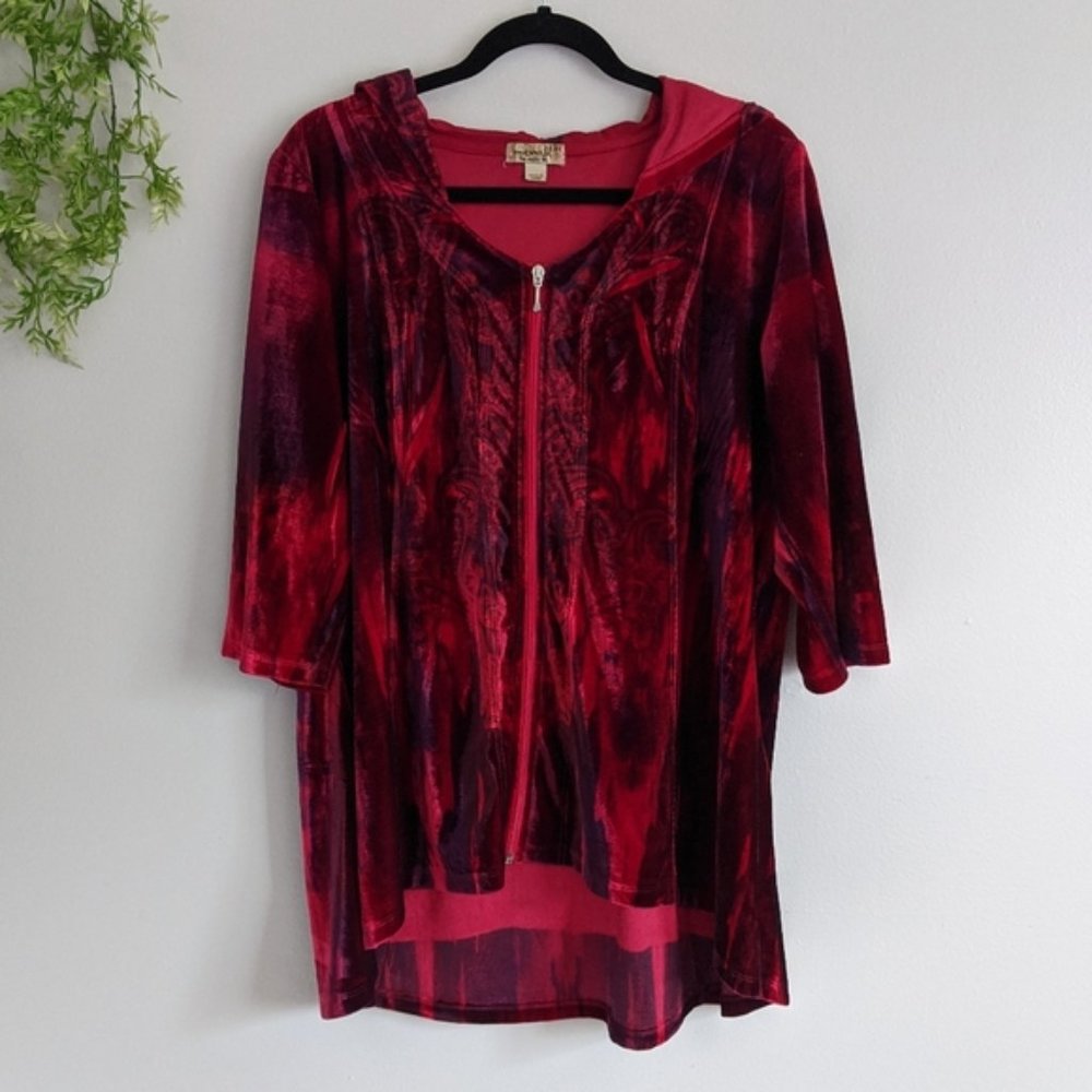 One World Velvet Red Zip Up Hoodie